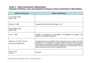 EN-Schedule of Policies, Laws and regulations relevant to Green Investments in Mozambique-Green Investments in Mozambique.pdf