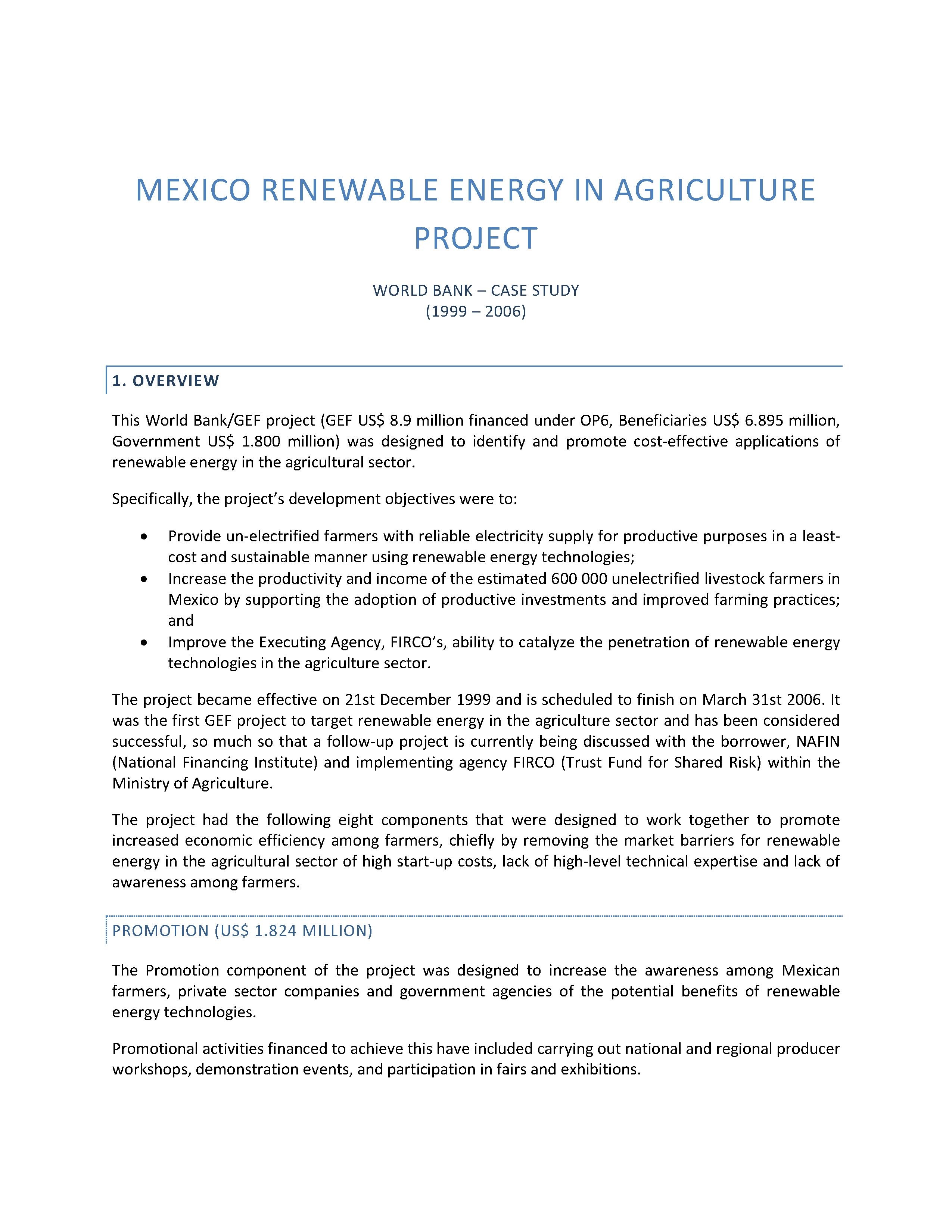 Renewable Energy in Agriculture Project Mexico