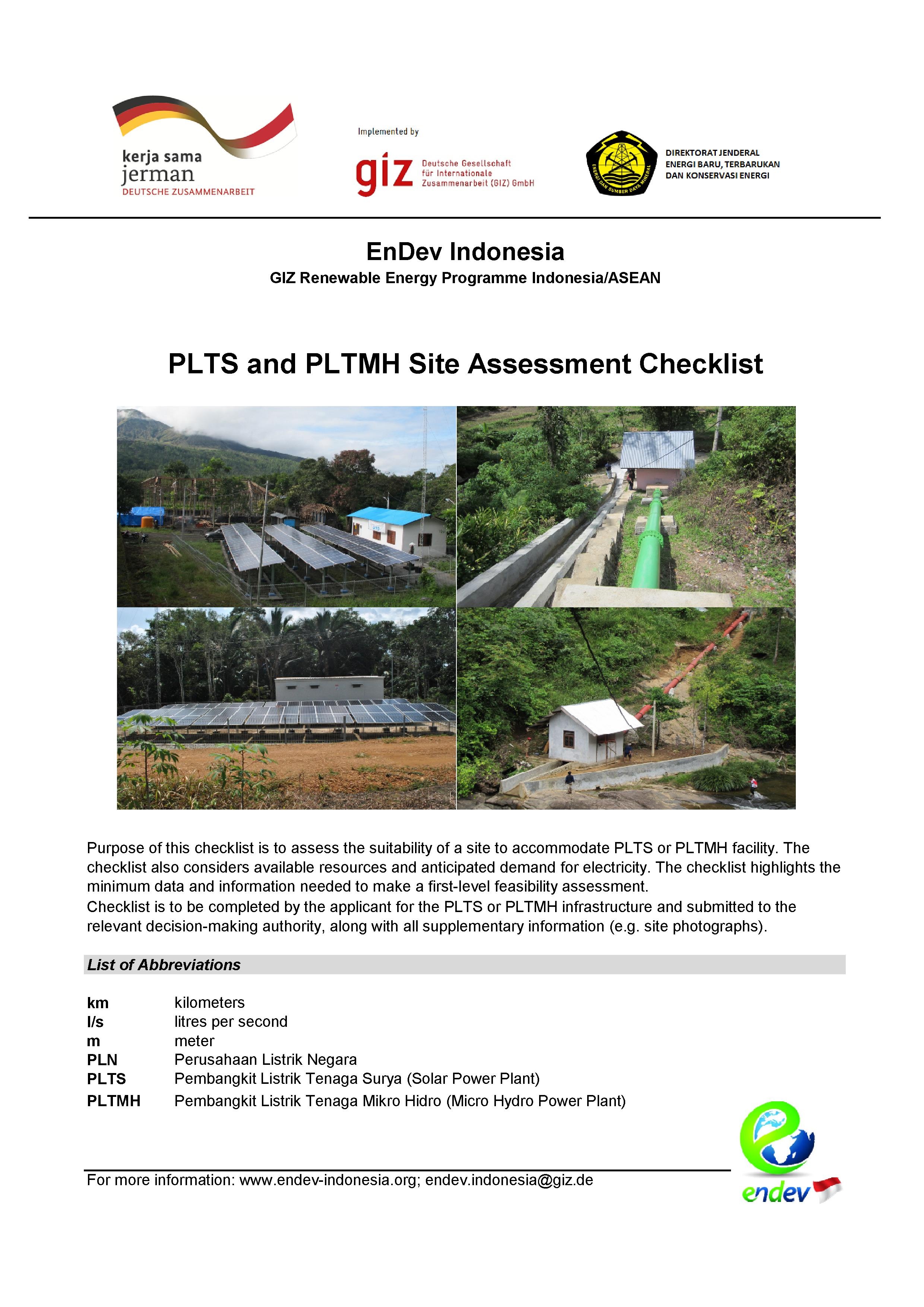 GIZ EnDev (2014) "EnDev Indonesia Site Criteria Checklist"