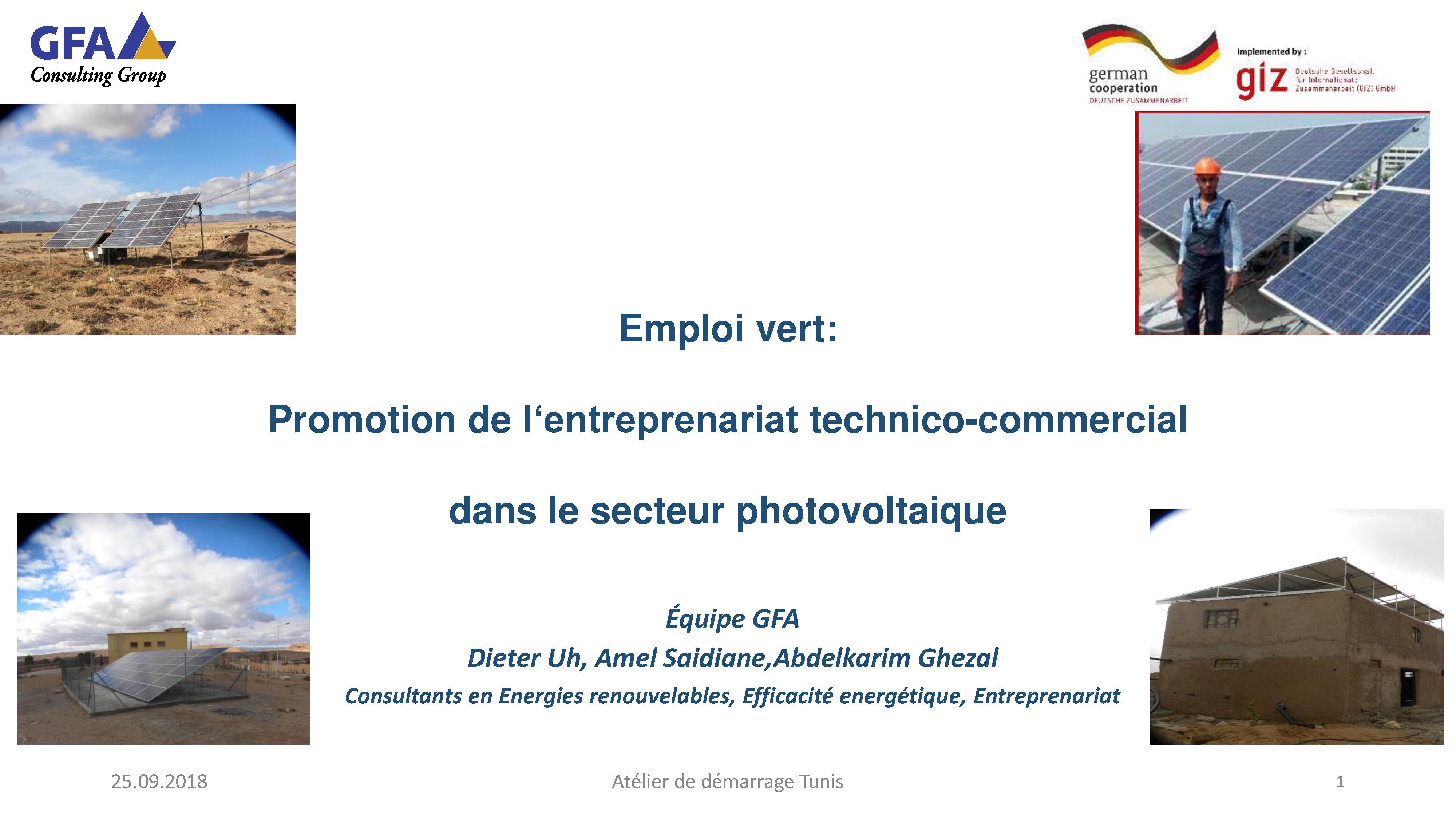 Emploi vert: Promotion de l‘entreprenariat technico-commercial dans le secteur photovoltaique