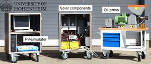 Fig. 4. Testing bench of a solar-powered oil press for sesame seeds developed at University of Hohenheim, Stuttgart, Germany..jpg