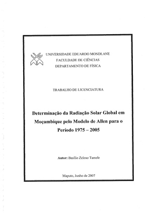 PT-Determinacao da Radiacao Solar global em Mocambique pelo modelo de Allen para o periodo 1975 - 2005-Basilio Zeloso Tamele.pdf