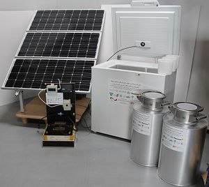 Solar Milk Cooling System for 60 liter per day ( PV-Panels, Batteries, Adaptive control unit, Ice-maker and 2 Isolated milk cans)