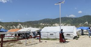 Solar street-lamps in refugee camp.