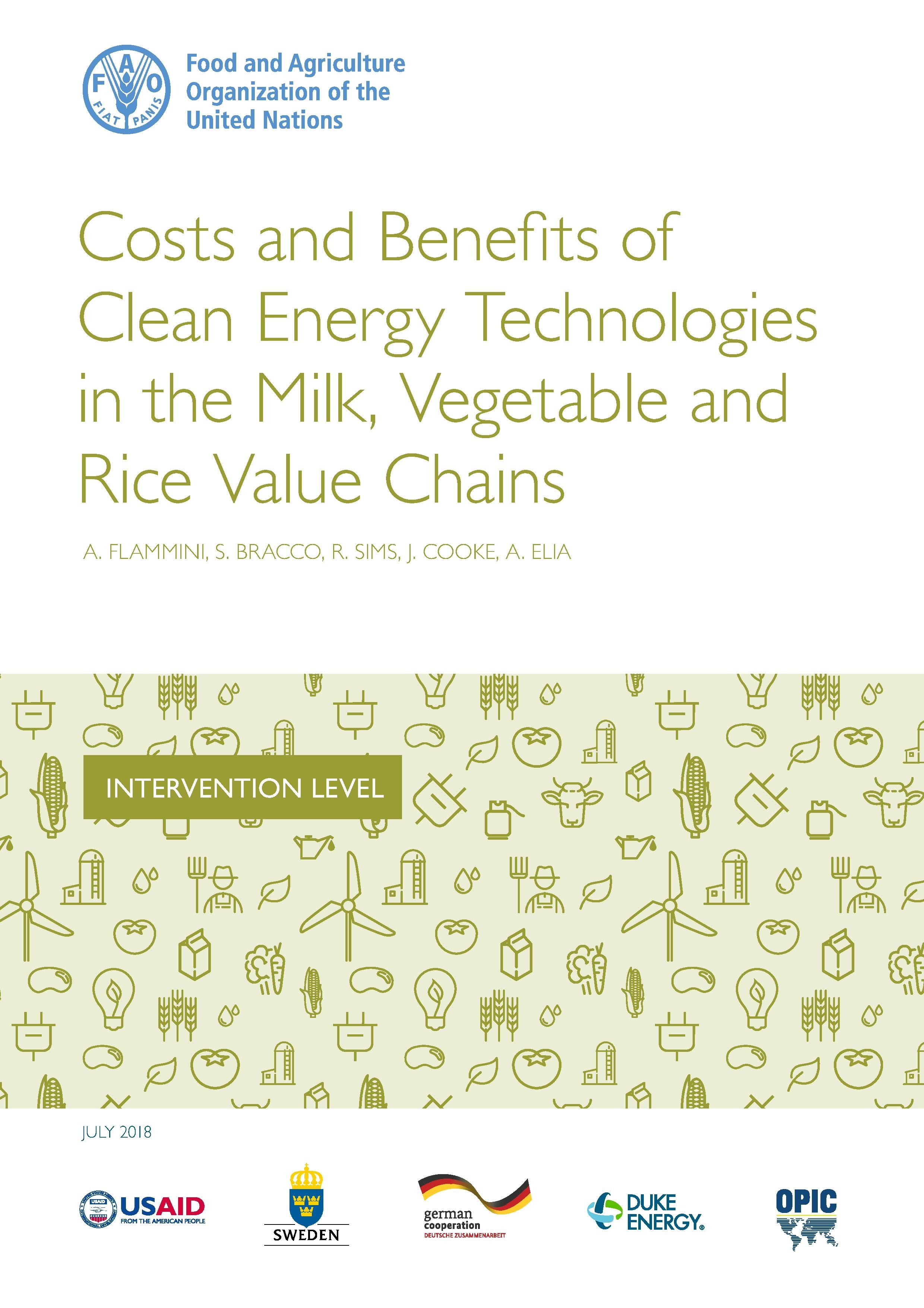 FAO (2018). The Costs and benefits of clean energy technologies in the milk, vegetable and rice value chains.