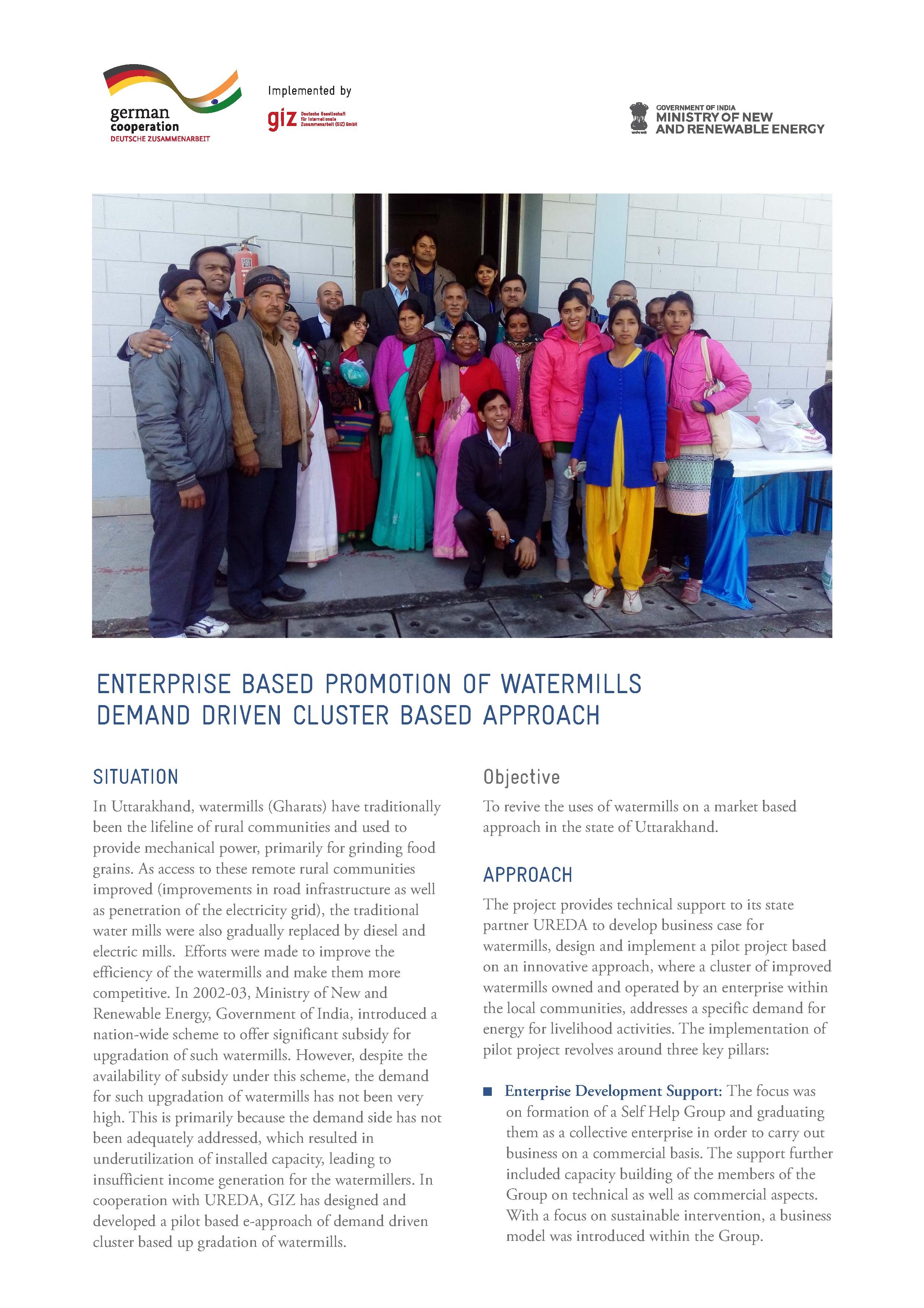 Enterprise based promotion of watermills (Pico hydro) in India