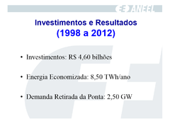 Investimentos e Resultados PEE 1998 a 2012