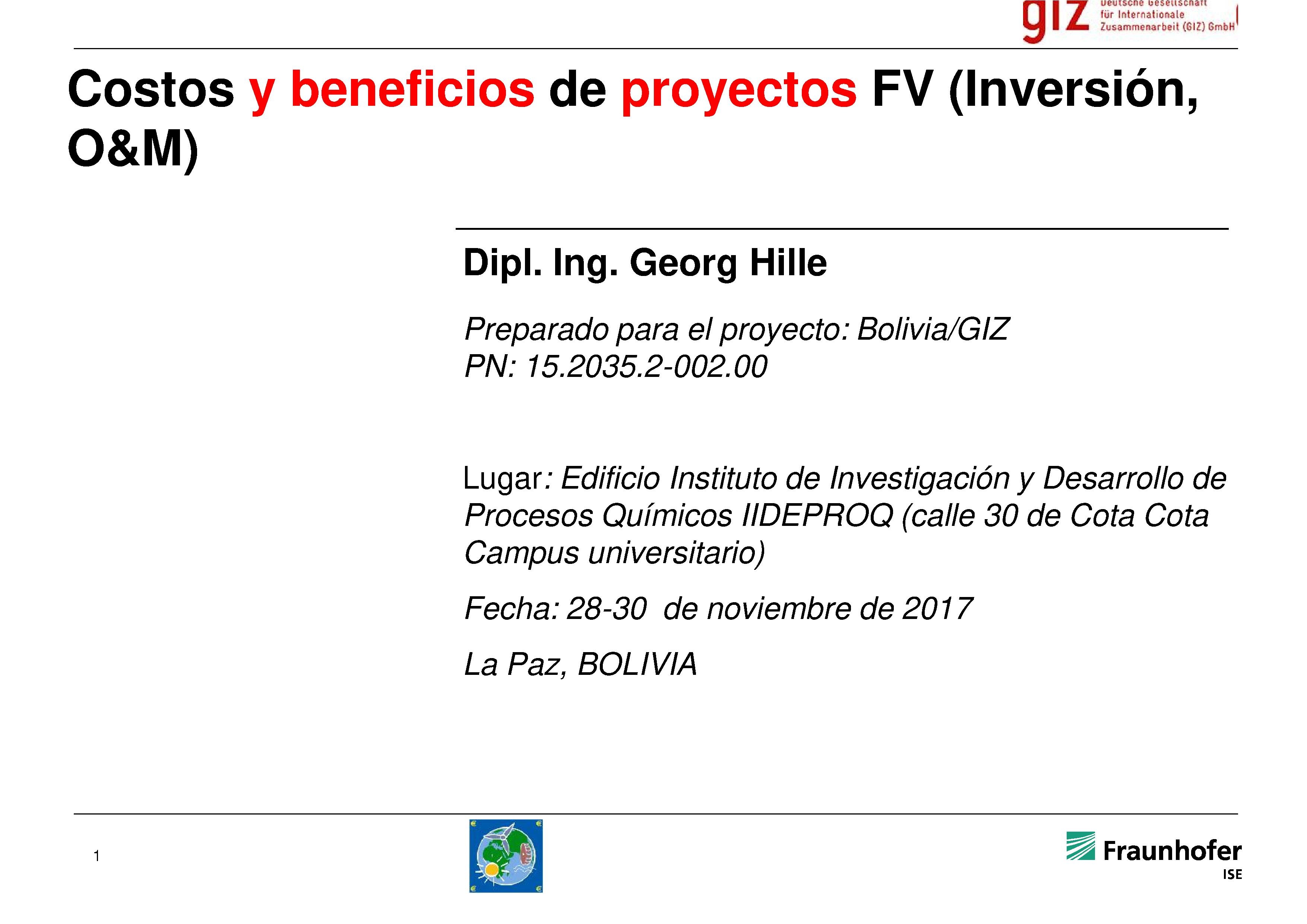 • Costos y beneficios de proyectos FV (inversión O&M) (Georg Hille)