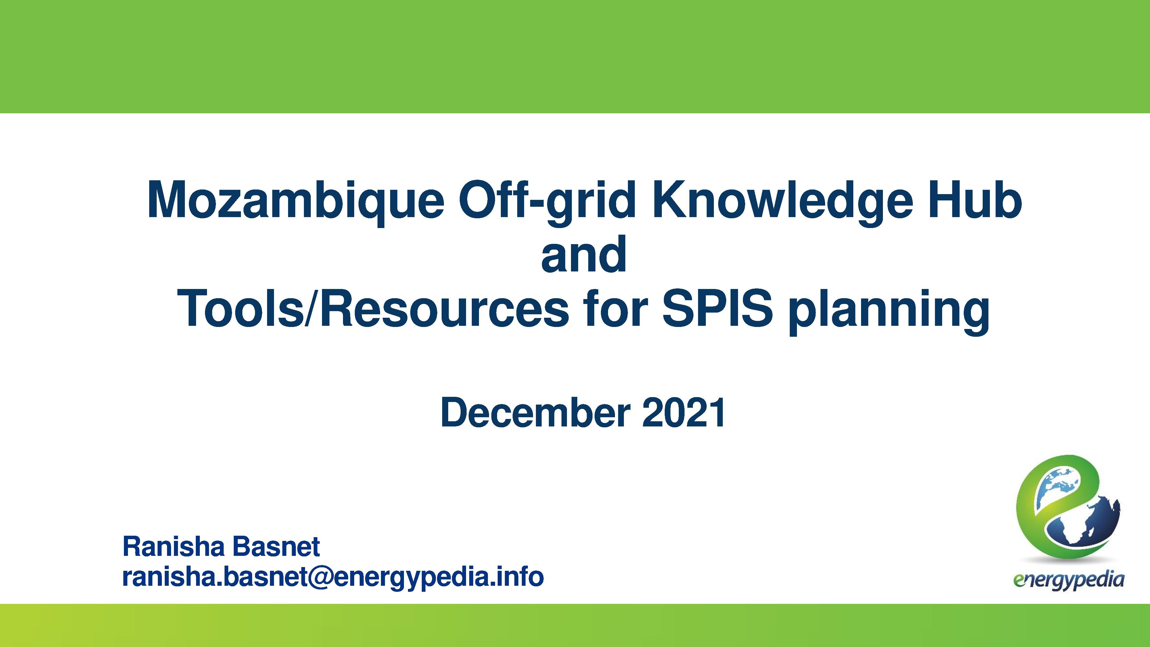 Introduction to Mozambique Off-grid Knowledge Hub on energypedia and overview of tools and resources for SPIS planning