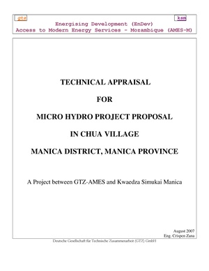 EN TECHNICAL APPRAISAL FOR MICRO HYDRO PROJECT PROPOSAL IN CHUA VILLAGE MANICA DISTRICT, MANICA PROVINCE Crispen Zana.pdf