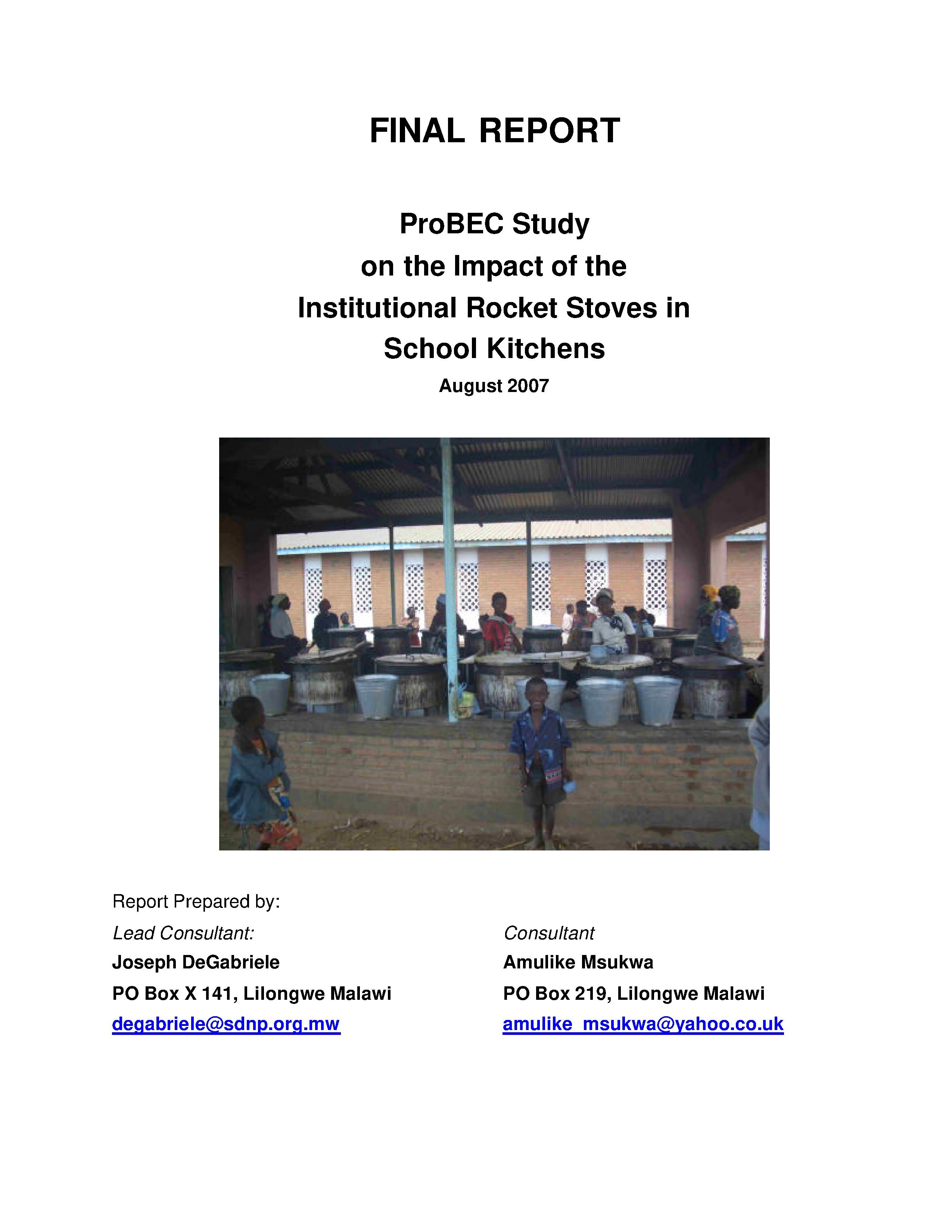 ProBEC Study on the Impact of the Institutional Rocket Stoves in School Kitchens 2007