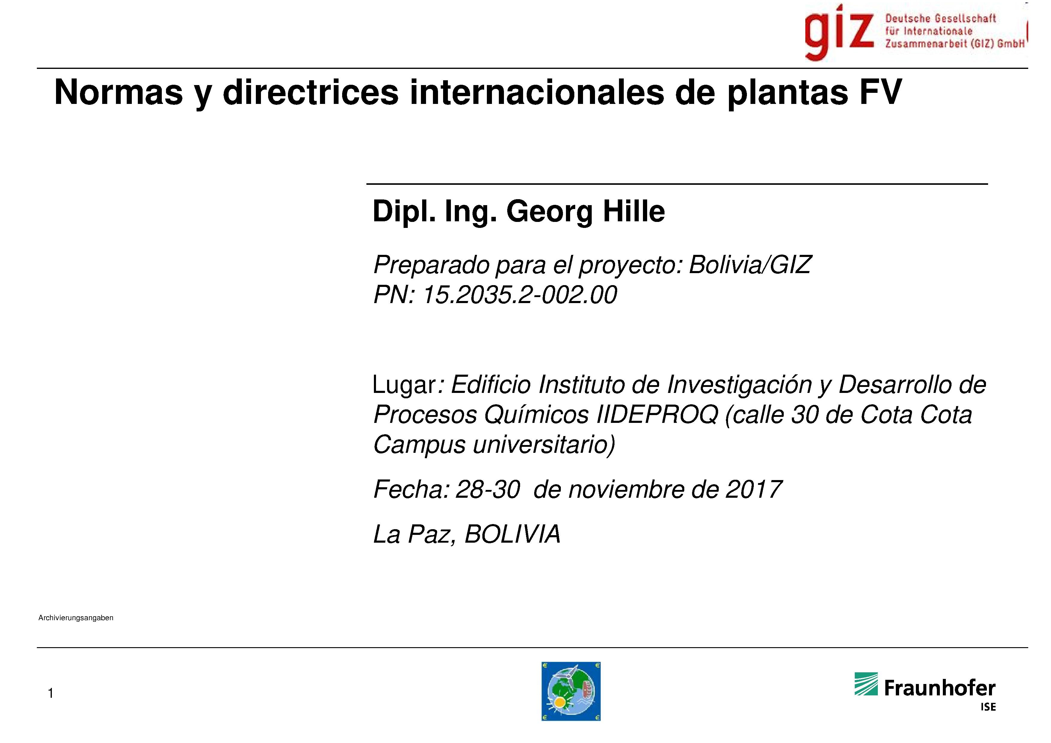 • Normas y directrices internacionales de plantas FV (Georg Hille)