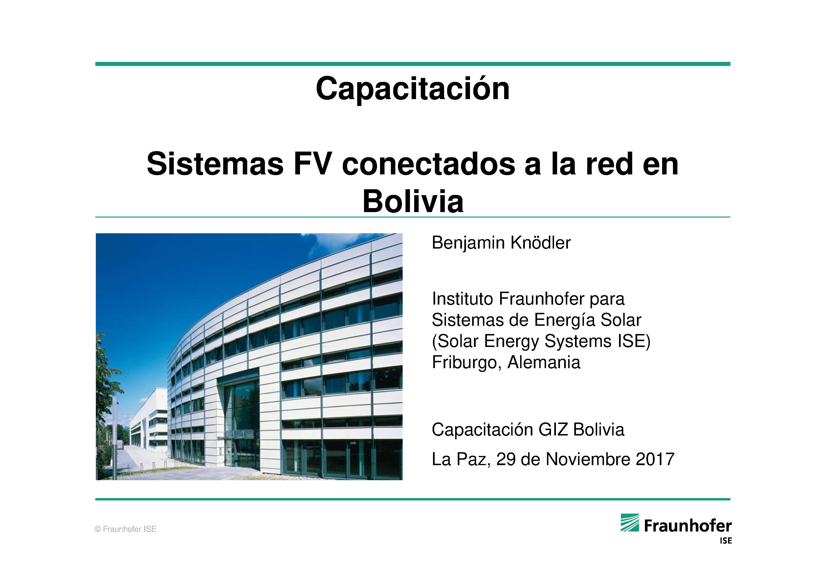 • Sistemas FV conectados a la red en Bolivia: diseño, evaluación, contratación y O&M (Georg Hille)