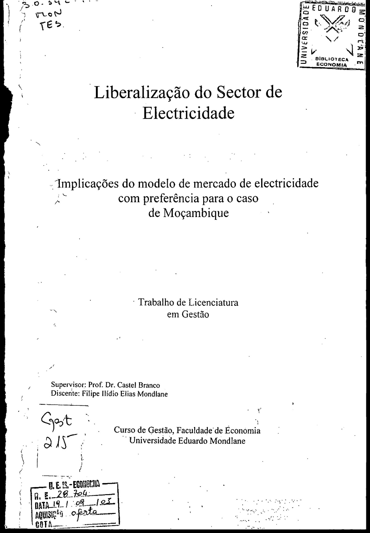 calculator Original Flat File:PT-Liberalizacao do Sector de Electricidade-Filipe Ilídio Elias  Mondlane.pdf - energypedia